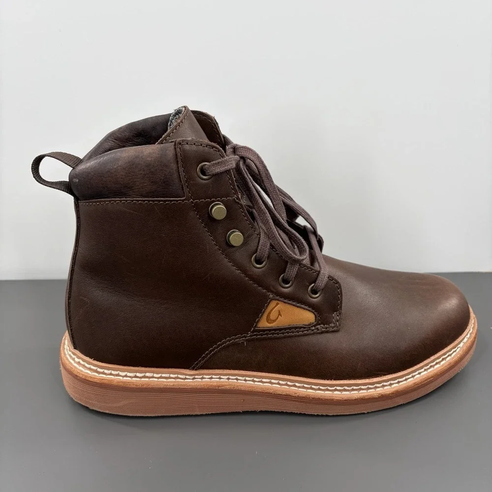OluKai Kilakila Waterproof Lace-Up Brown Leather Waterproof Boot Men's Size US 9 - Picture 6 of 10